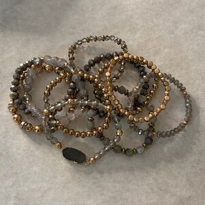Gold and Gray Beaded 11-PC Bracelet Set